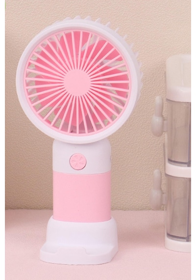 Standlı 3 Mod Şarjlı El Fanı 5 Kademe Seyahat Masaüstü Vantilatör Taşınabilir Mini Fan Pembe F139