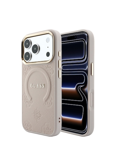 Apple iPhone Uyumlu 18 Pro Max Kılıf Guess Lisanslı M-safeli Yazı Logolu C-magnet Pu Deri Peony Kapak Pembe