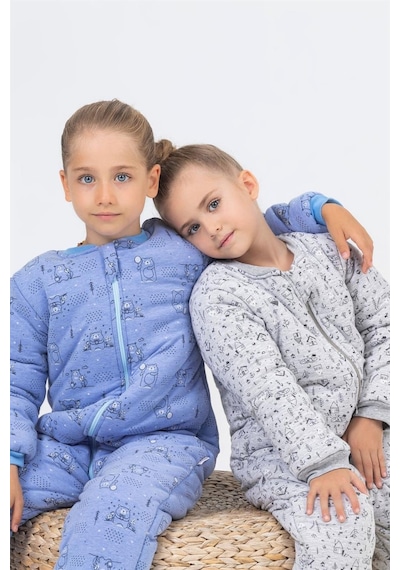 Cantoy Kız Erkek Çocuk Kalın Elyaf Dolgulu Premium Kalite 2.5 Tog Desenli Uyku Tulumu Açık Gri