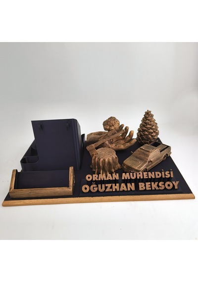 Kişiye Özel Orman Mühendisi Masa İsimliği Ve Kartvizitlik Gold - Siyah