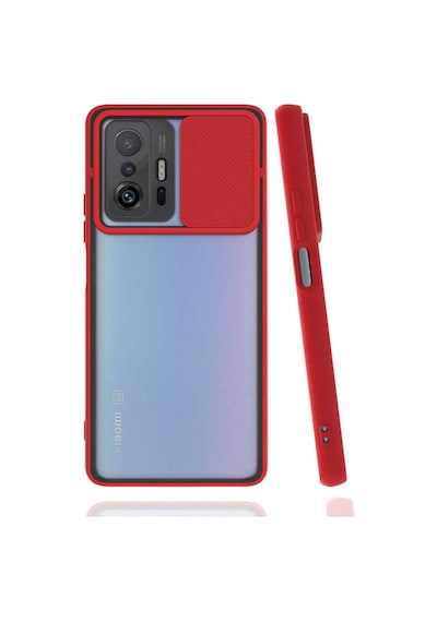 Noktaks - Xiaomi Uyumlu Xiaomi Mi 11t 5g - Kılıf Slayt Sürgülü Arkası Buzlu Lensi Kapak - Kırmızı