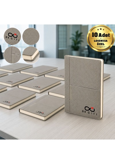 Bk Kurumsal Logonuza Özel 10 Adet 2422 15 X 21 Termo Deri Cepli Çizgili Kurumsal Defter Seti Krem