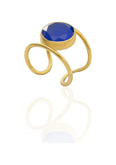 Kadir Jewellery 22 Ayar Altın Kaplama Kadın Zirkon Taşlı Yüzük Parlement Mavisi