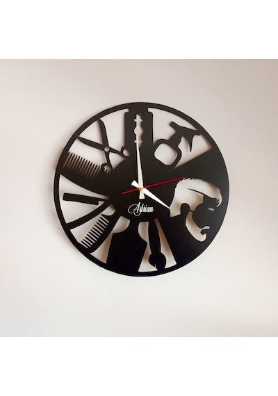 Bk Gift Kişiye Özel İsimli Berber Tasarımlı Dekoratif 45cm Ahşap Duvar Saati-1 , Ev Hediyesi , Arkadaşa Hediye , Sevgiliye Hediye Bitmeyen137069 Bk Gi Çok Renkli
