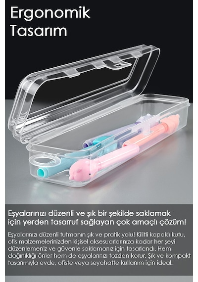 4 Adet Kalem Saklama Kutusu - Seyahat Tipi Aksesuar Organizer Düzenleyici Saklama Taşıma Kabı Şeffaf