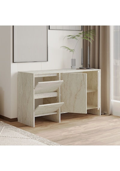 Laris 130 Cm Modern Konsol 4 Kapaklı, Yüksek Ayaklı, Minimalist Tasarım Traverten