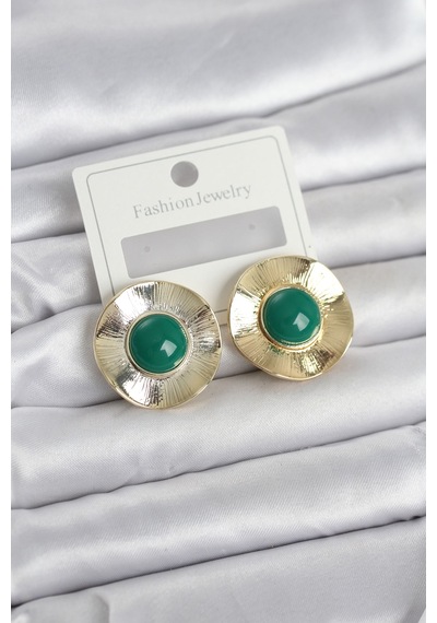 Vintage Model Yeşil Gold Renk Pirinç Kadın Küpe Açık Gold