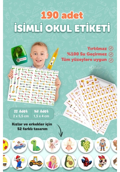Okul Etiketi Kalem Defter İsimli Etiket Isim Yazılabilen Satranç - 190 Adet Özel Yeni Tasarım Beyaz