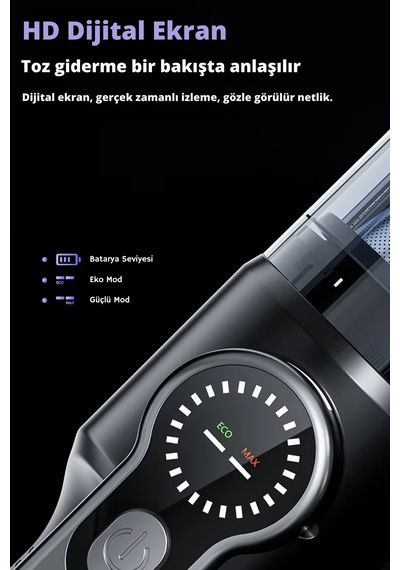St126plus Işıklı Araç Süpürgesi Kablosuz Yüksek Motorlu Vakum Üfleme 2in1 Metal Filtreli Ve Başlıklı Gri