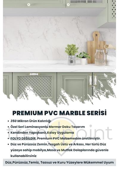 Trendpoint Kendinden Yapışkanlı Mermer Görünümlü 60cm 300cm Premium Zemin Duvar Kağıdı Dolap Kaplama