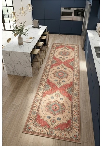 Dekoratif Halı Kaymaz Taban Leke Tutmaz Yıkanabilir Kilim Özel Ölçü Salon Halısı 3027-1 Çok Renkli