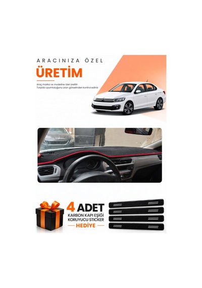 Citroen C-elysee 2012-2022 Uyumlu Torpido Koruma Örtüsü Oto Kılıfı - Siyah Kırmızı