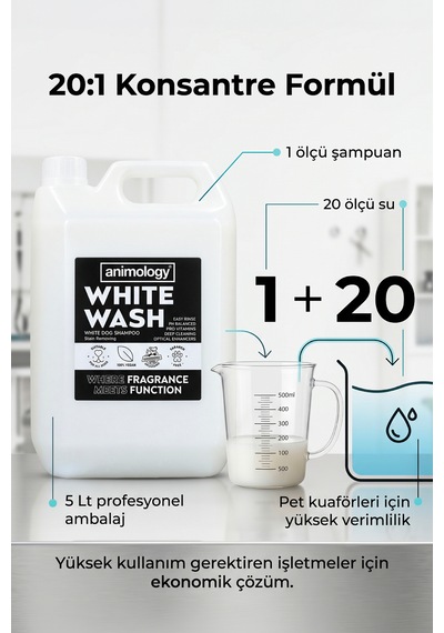 Animology White Wash Beyaz Tüylü Köpeklere Özel 20:1 Konsantre Köpek Şampuanı 5 Lt