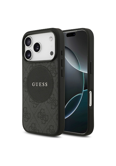 Apple Uyumlu iPhone 17 Pro Kılıf Guess Lisanslı M-safeli Yazı Logolu Circle Classic Kapak Siyah Siyah