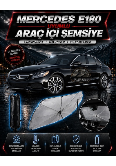 Mercedes E180 Araç Ön Cam Güneşliği Katlanabilir Şemsiye Oto Güneşlik Uv Korumalı Gölgelik Araba Oto Şemsiyesi