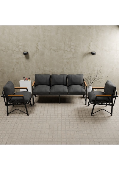 Mb Garden Furnıture Simetri Model, Balkon, Bahçe, Cafe, Metal Koltuk Takımı, Bahçe Takımı , Çay Seti, 2+1 Antrasit