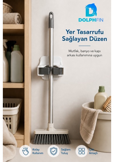 Yapışkanlı Mop Ve Süpürge Tutucu Duvara Monte Kaydırmaz Rulolu Organizer Çok Renkli