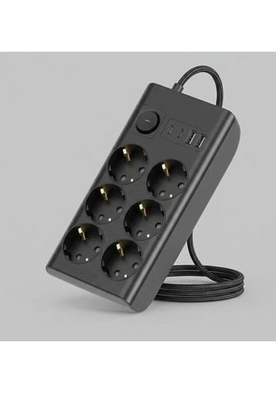 Akım Korumalı 6 Lı Priz 2xusb 2xtype-c Çıkış Yüksek Gerilim Koruma Çoklu Priz Çoğaltıcı 0 - 2 M