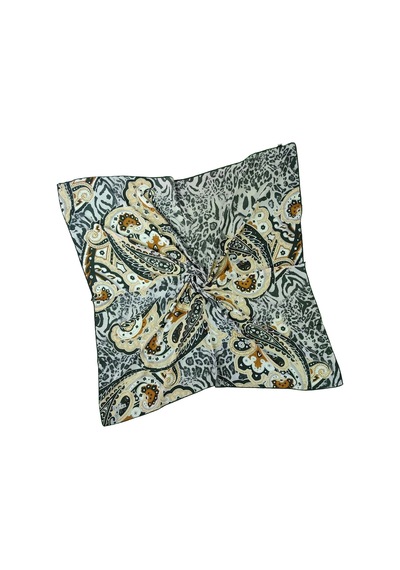 Mim Eşarp Emilya Fres Krep Leopar Desenli Eşarp 90x90 Cm Siyah - Krem