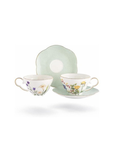 Eternal Flowers 2'li Çay Fincan Seti, Çiçek Desenli, 160cc, Porselen, Butik Mutfak 2 Kişilik Diğer