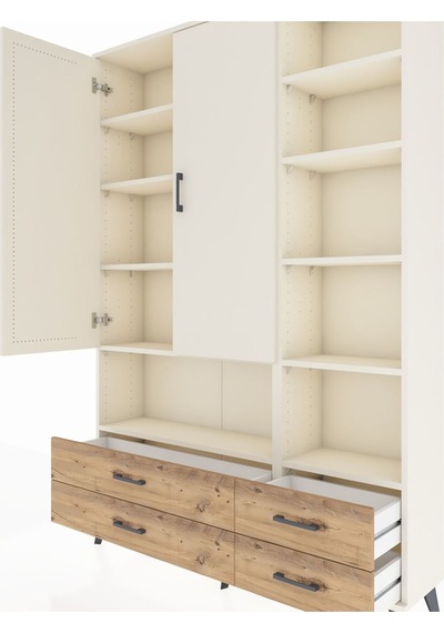 Arges Dolap 10 Raflı 4 Çekmeceli 2 Kapaklı 132x30x195 Aytaşı-aytaşı/çam Aytası/atlas Çam
