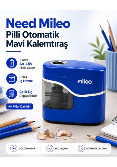 Mileo Pilli Otomatik Mavi Kalemtraş