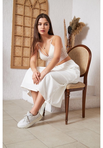 Darlin Moda Ekru Astarlı Etek Dm2006 Ekru