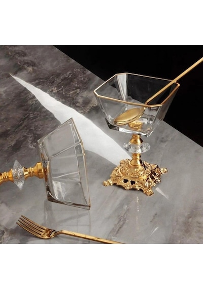 Atabey Home 6 Adet Metal Döküm Ayaklı Gold Detaylı Magnolia-kase-dondurmalık-şekerlik Lav Krn260