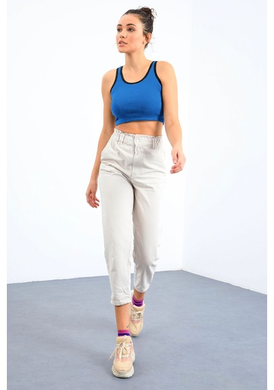 Tommy Life Turkuaz Basic Sıfır Kol Dar Kalıp U Yaka Kadın Crop Top Atlet - 97162 Turkuaz