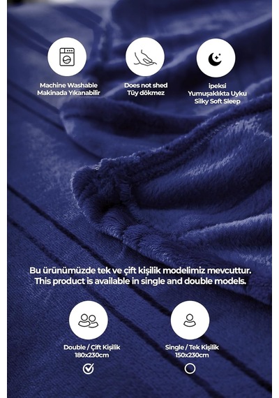 Mayer Supersoft Yumuşak Çift Kişilik Battaniye 180x230 Cm Lacivert Çok Renkli