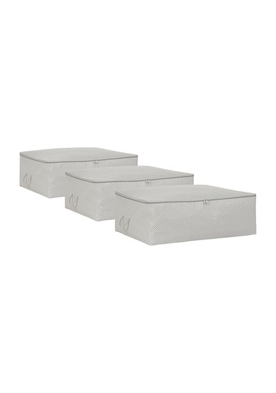 Ocean Home Textile 3'lü Büyük Boy Gri Balıksırtı Baza Altı Hurç Set 62 x 46 x 22 cm
