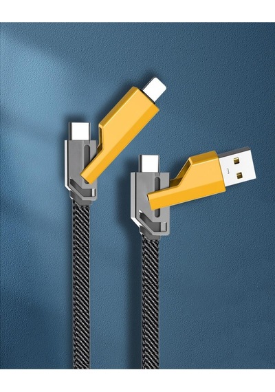 4in1 Type-c Lightning Usb Şarj Kablosu 1.5 Mt 100w/5a Data Aktarım Kablosu Işıklı Hasır Şarj Kablo