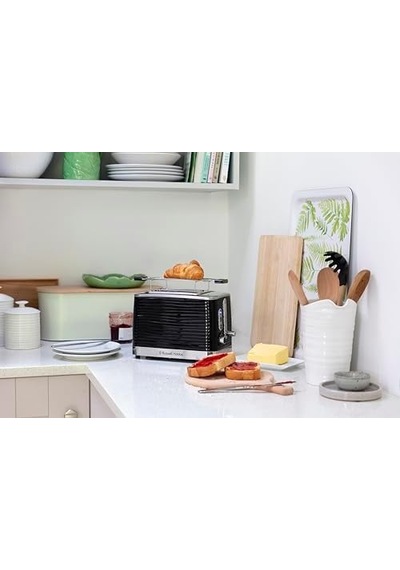 Ekmek Kızartma Makinesi 2 Dilim İçin Inspire Siyah, Yüksek Kaliteli Parlak Yapılı Ekstra Geniş Tost Yuvaları, Ekmek Başlığı, 6 Kızartma Kademesi + Buz Çözme Ve Isıtma Fonksiyonu