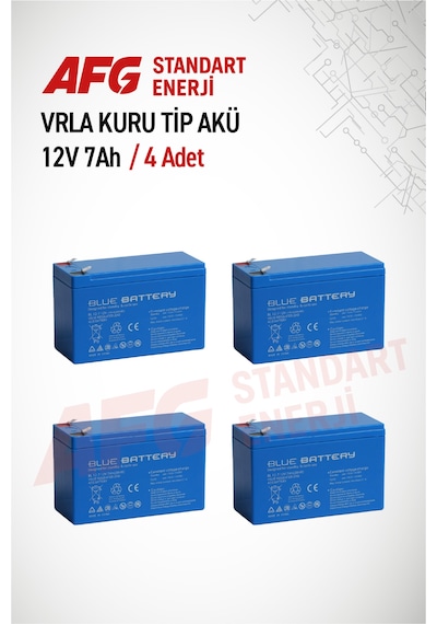 4 Adet 12 Volt 7 Amper Kuru Tip Akü 12 V 7 Ah Bl Mavi