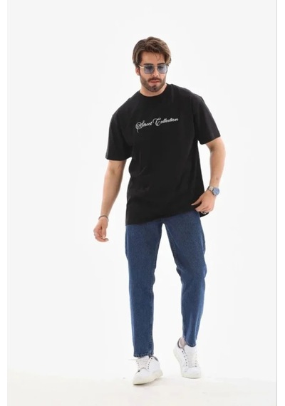 Modi Erkek Baskılı T-shirt Kısa Kol Bisiklet Yaka Regular Fit Rahat Kalıp Günlük Tişört - Siyah - Mymg185503