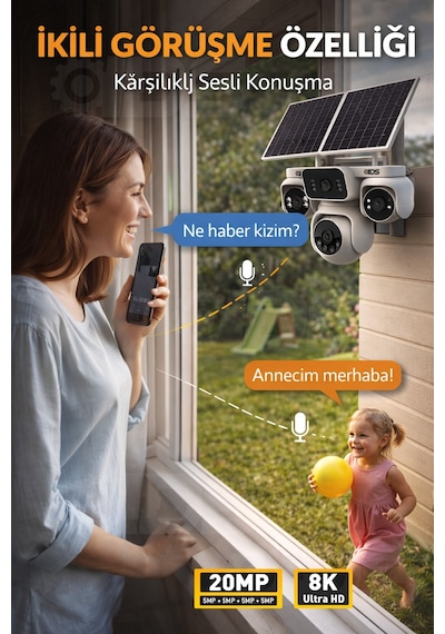 20mp 4 Kamera 360 Görüş 4g Güneş Enerjili Sim Kartlı Güvenlik Kamerası - Kişi Takibi - 128gb Sd Kart