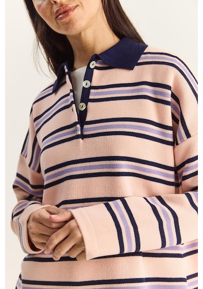 Shade Polo Yaka Çizgili Basic Triko Kazak 20258061 - Pembe