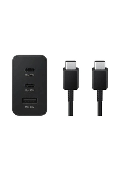 65w Trio 3ü1 Arada Typec 65w + Typec 25w + Usb 15w Çıkışlı Adaptör Ve Typec To Typec Kablo Hızlı Şarj Seti