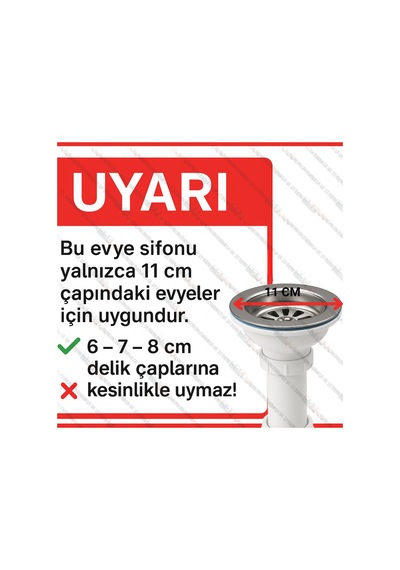 S Tekli Çöpmak Sifonu Taşmalı 11 Cm Çap Dik Taşmalı Tıkanma Yapmayan Koku Önleyici Ø32