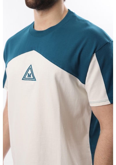 Madmext Petrol Mavisi Overfit Garnili Erkek T-shirt E7104 Petrol Mavisi