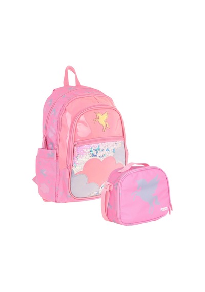 Kaukko Pembe Bulut Ve Pegasus Desenli İkili Okul Çanta Seti Çok Renkli