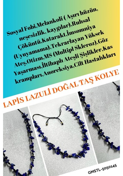 Sertifikalı Lapis Lazuli Doğal Taş Tasarım Kolye Çok REnkli
