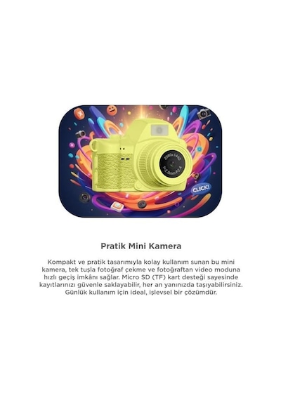 Torima Dijital Fotoğraf Makineleri Video Mini Kamera 2k Video 128gb Destekli Cmr42 Sarı