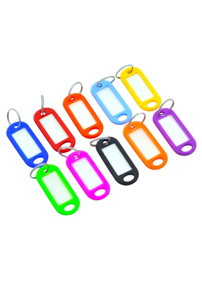 Plastik İsim Yazılabilen Karışık Renk 10 Adet Anahtarlık 5.5x2cm