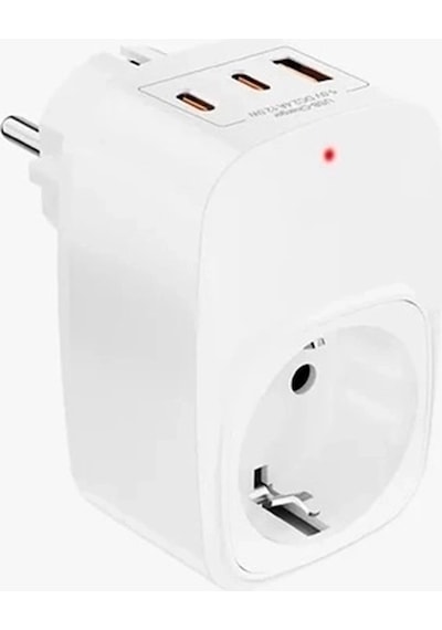 Tekli Yüksek Voltaj Korumalı Duvar Prizi 2x Type-c 1x Usb Çıkışlı Priz Grup Priz Çoğaltıcı Beyaz