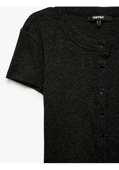 Koton Slim Fit Düğmeli Bisiklet Yaka Kısa Kollu Hırka Antrasit 7wak30024ek