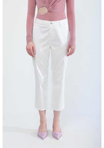 Kadın Likralı Esnek Slim Fit Pantolon Beyaz