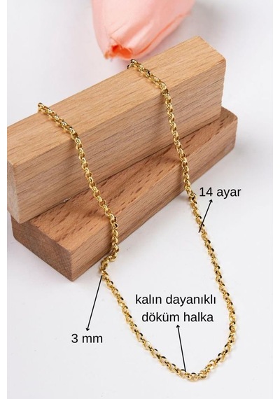 14 Ayar Altın Altın Zincir 3 Mm 55 Cm Doç Zincir Kadın Kolye Lkznc1085