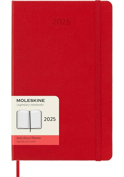 Günlük Planlayıcı, 12 Aylık Günlük Planlayıcı 2025, Sabit Kapak Ve Elastik Kilit, Renk Kızıl Kırmızı, Büyük Format 13 X 21 Cm Çok Renkli