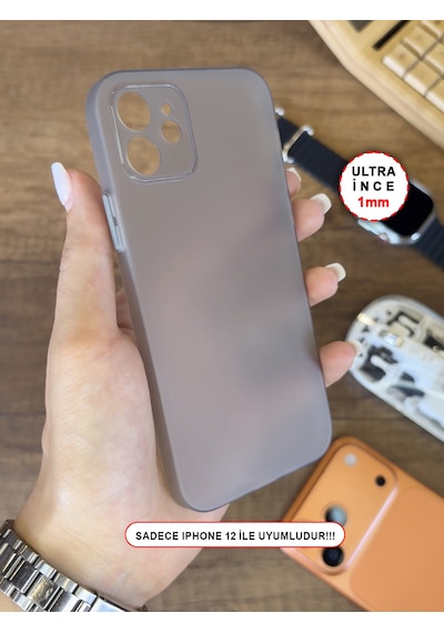 İphone 12 Uyumlu Süper İnce Mat Ultra Thin Silikon Kılıf Gri
